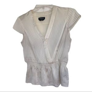 Silky Satin and Mesh Cream Bebe Peplum Blouse